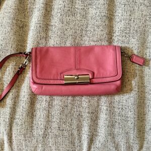 Coach Kristin Pink Leather Large Flap Wristlet